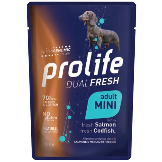 Prolife Dual Fresh Adult - Cibo umido per cani adulti di taglia piccola - Salmone e Merluzzo freschi - 100gr