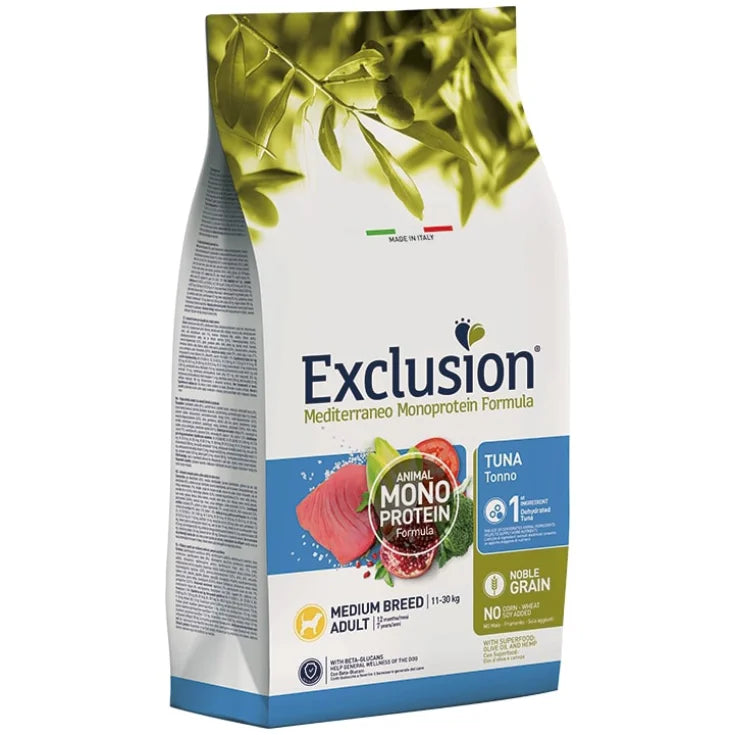 Exlusion Mediterraneo Monoprotein - Crocchette per cani adulti di taglia media - Tonno - 12,5kg