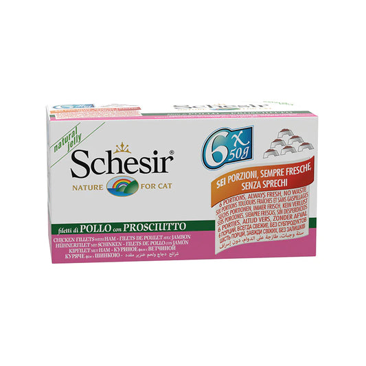 Schesir - In Jelly Gatto Adulto - Filetti di Pollo con Prosciutto in gelatina - 6x50gr