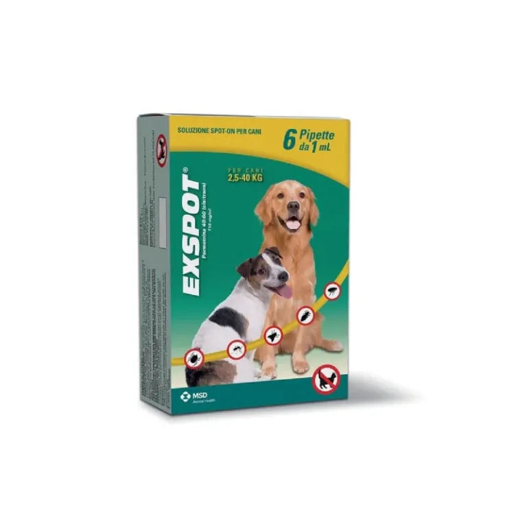 Exspot Spot On - Antiparassitario per cani da 2,5 a 40kg - 6 Pipette - 1ml