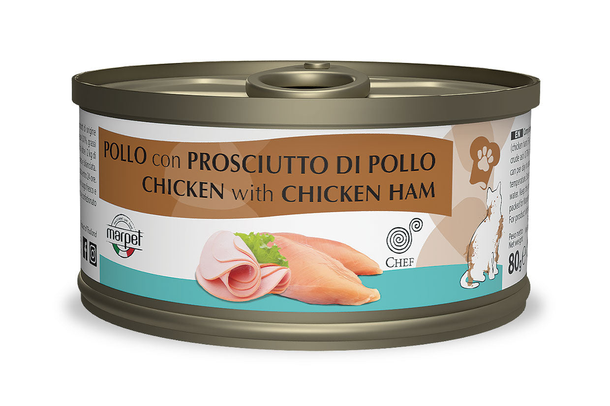 Marpet Chef - Cibo umido per gatti adulti - Pollo e prosciutto di pollo 80g