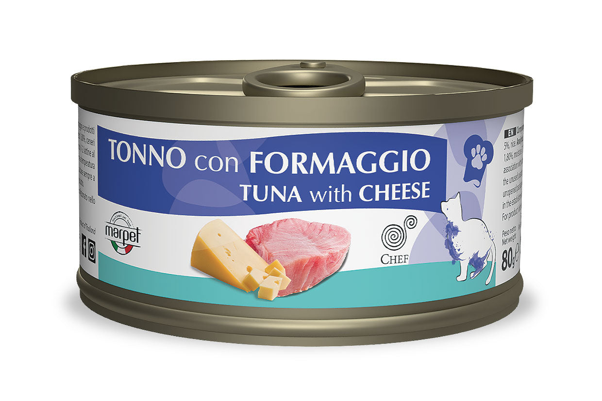 Marpet Chef - Cibo umido per gatti adulti - Tonno e formaggio 80g