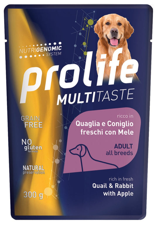 Prolife Wet - Cibo umido per cani adulti - Quaglia e Coniglio Freschi, Mele - 300gr