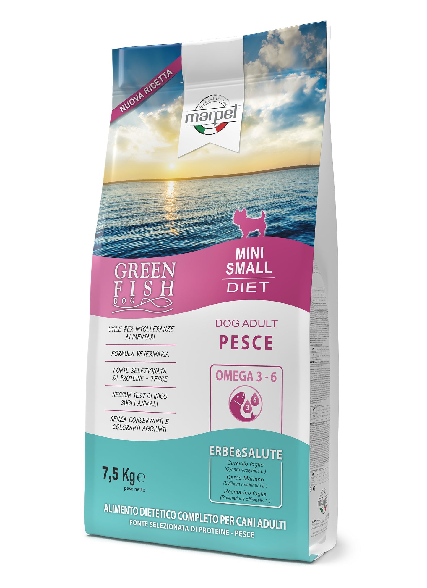 Marpet Green Fish - Crocchette per Cani adulti piccola taglia - Pesce 7,5kg