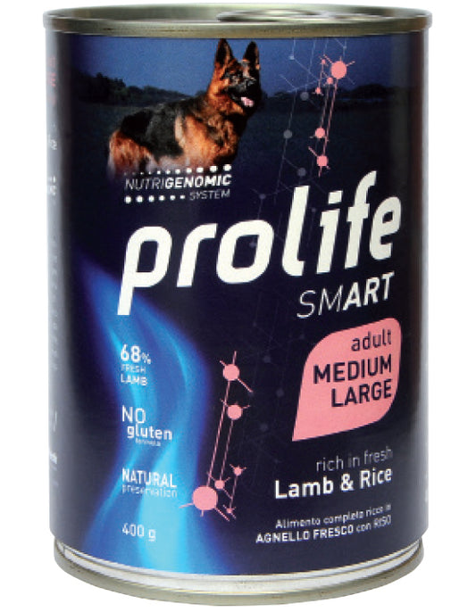 Prolife Smart Adult - Cibo umido per cani adulti di taglia media e grande - Agnello fresco e riso - 800gr