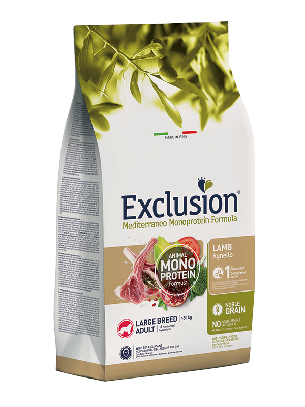 Exlusion Mediterraneo Monoprotein - Crocchette per cani adulti di taglia grande - Agnello - 12,5kg