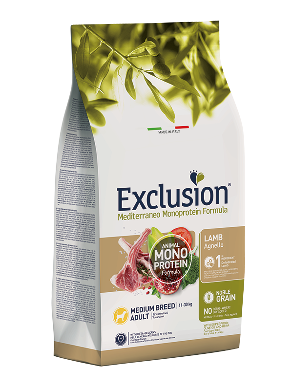 Exlusion Mediterraneo Monoprotein - Crocchette per cani adulti di taglia media - Agnello - 12,5kg
