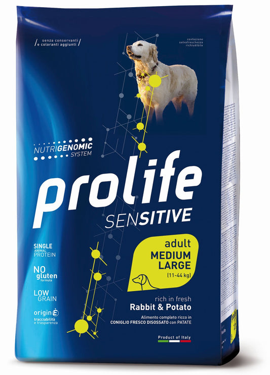 Prolife Sensitive Adult - Cibo umido per cani adulti sensibili di taglia media e grande - Coniglio fresco e patate - 10kg