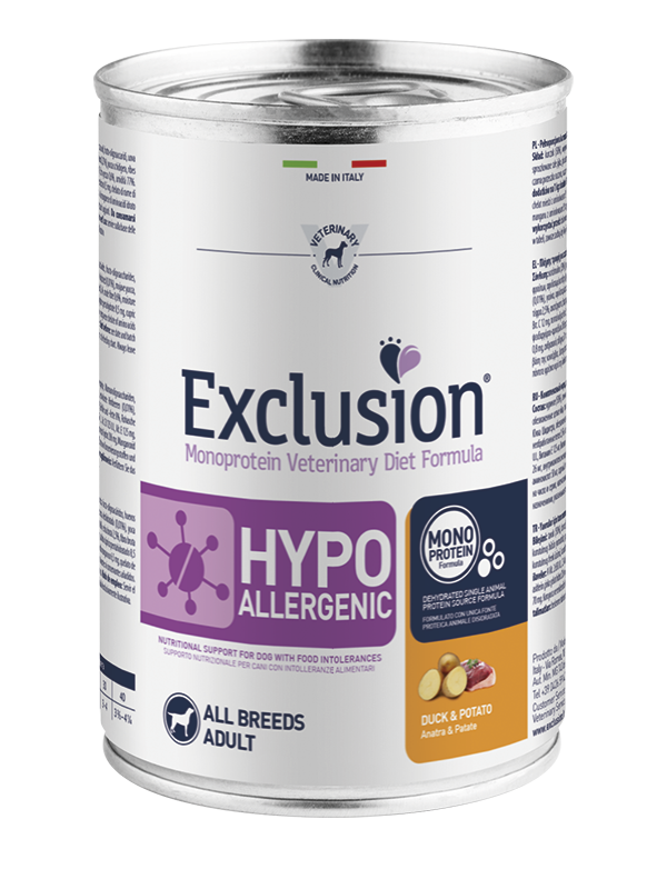 Exclusion Hypoallergenic - Cibo umido per cani adulti di tutte le taglie - Anatra e Patate - 400gr