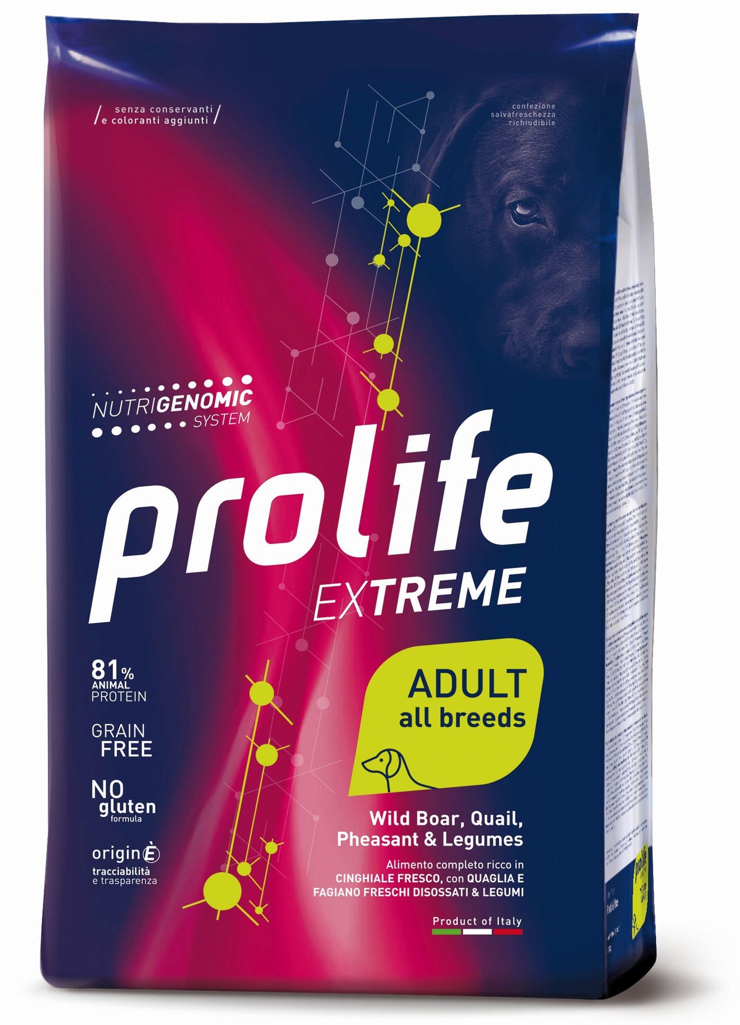 Prolife Extreme - Crocchette per cani adulti di tutte le taglie - Cinghiale, Quaglia e Fagiano freschi, legumi - 2,5kg