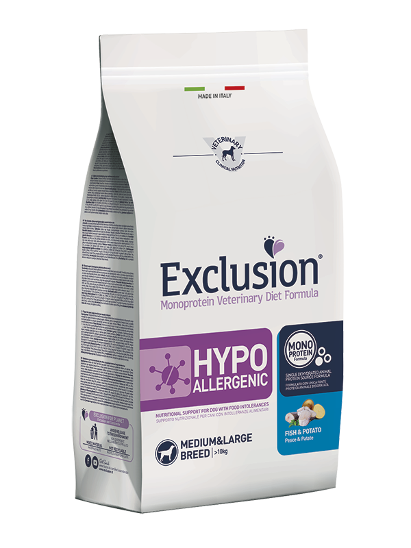 Exclusion Hypoallergenic - Cibo secco per cani adulti di taglia media e grande - Pesce e Patate - 12kg