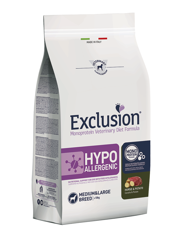 Exclusion Hypoallergenic - Cibo secco per cani adulti di taglia media e grande - Cavallo e Patate - 12kg