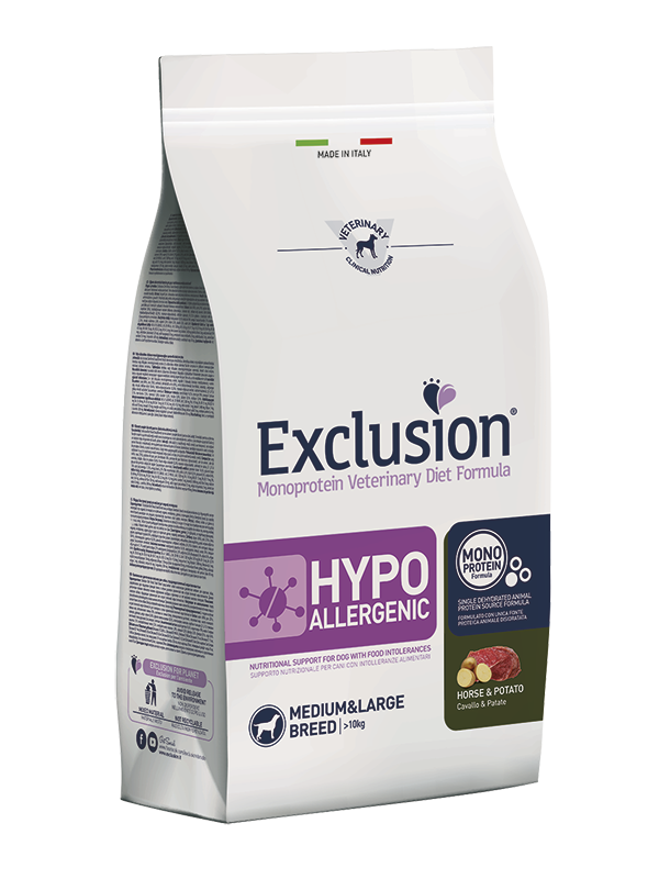 Exclusion Hypoallergenic - Cibo secco per cani adulti di taglia media e grande - Cavallo e Patate - 2kg