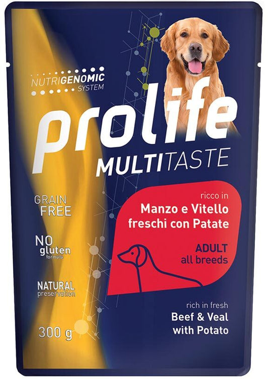 Prolife Wet - Cibo umido per cani adulti - Manzo e Vitello Freschi, Patate - 300gr