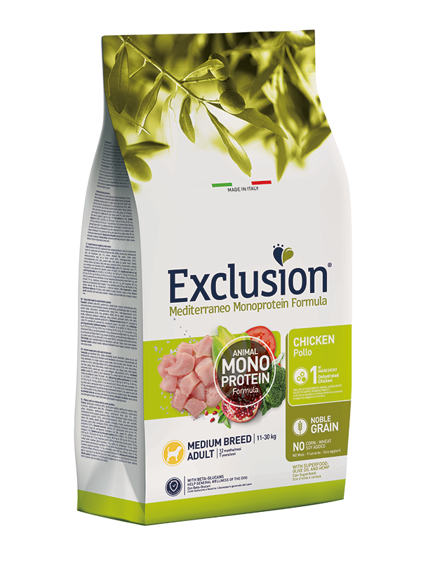Exlusion Mediterraneo Monoprotein - Crocchette per cani adulti di taglia media - Pollo - 12,5kg
