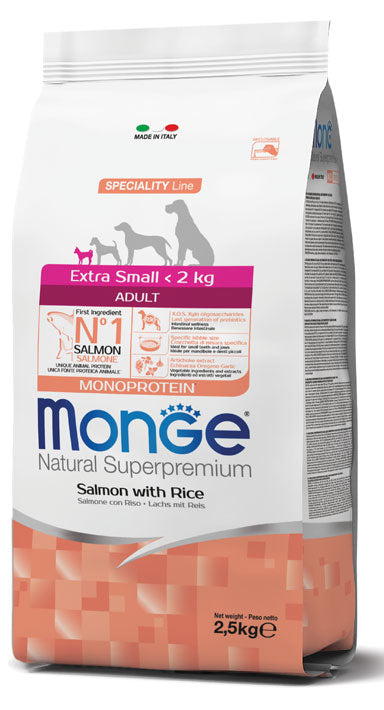 Monge Natural Superpremium - Crocchette per cani adulti di taglia piccola (<2kg) - Salmone con Riso - 800gr