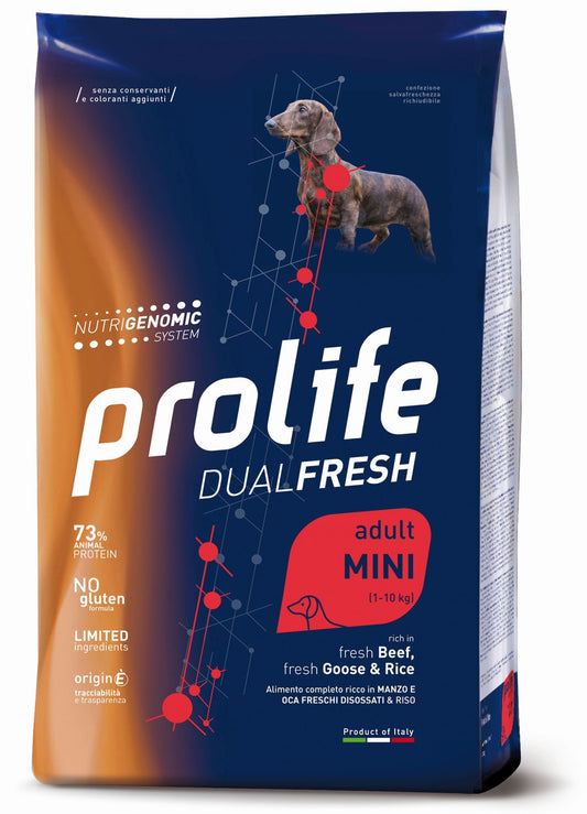 Prolife Dual Fresh - Crocchette per cani adulti di taglia piccola - Manzo e Oca freschi, riso - 600gr