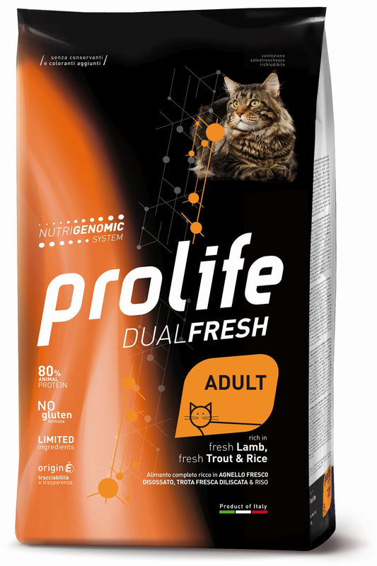 Prolife Dual Fresh - Crocchette per gatti adulti - Agnello e trota freschi, riso - 400gr