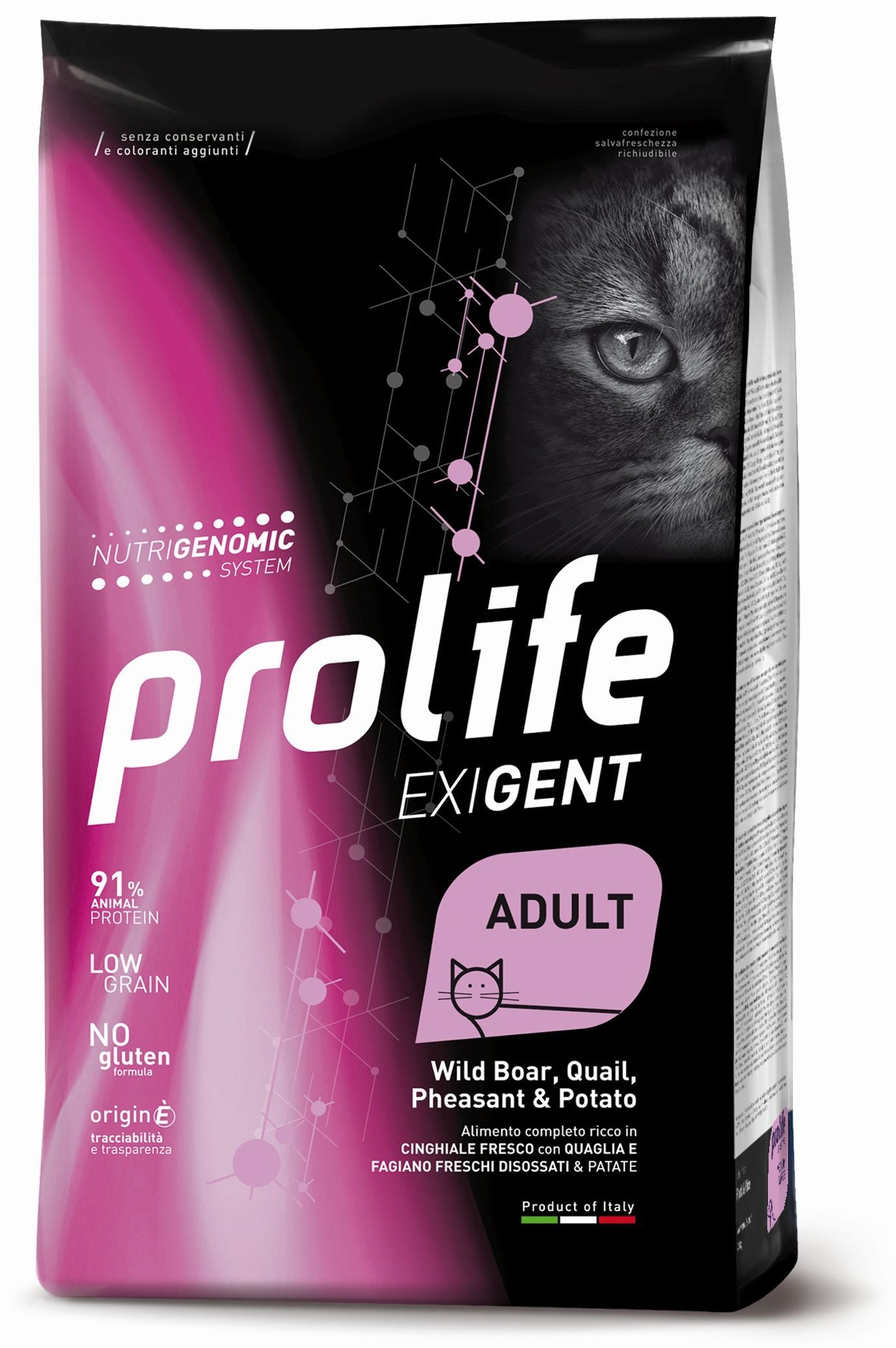 Prolife Exigent - Crocchette per gatti adulti - Cinghiale, quaglia e fagiano freschi, patate - 1,5kg