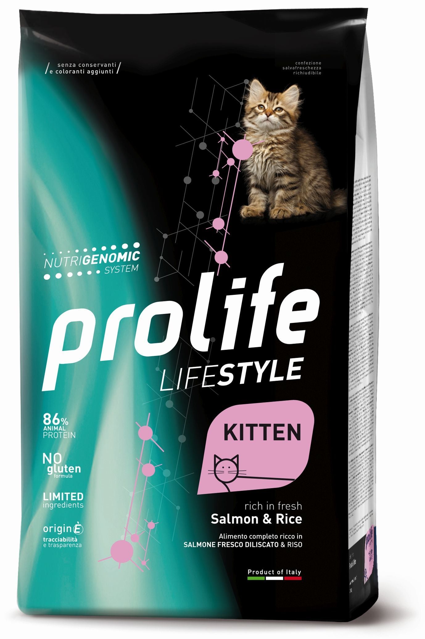 Prolife Life Style Kitten - Crocchette per gattini da 1 a 12 mesi - Salmone fresco e riso - 400gr