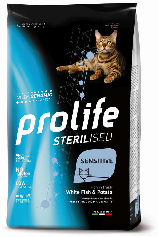Prolife Sterilised Sensitive - Crocchette per gatti Sensibili e Sterilizzati - Pesce bianco Fresco e Patate - 400gr