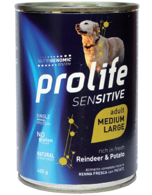 Prolife Sensitive Adult - Cibo umido per cani adulti sensibili di taglia media e grande - Renna fresca e patate - 400gr