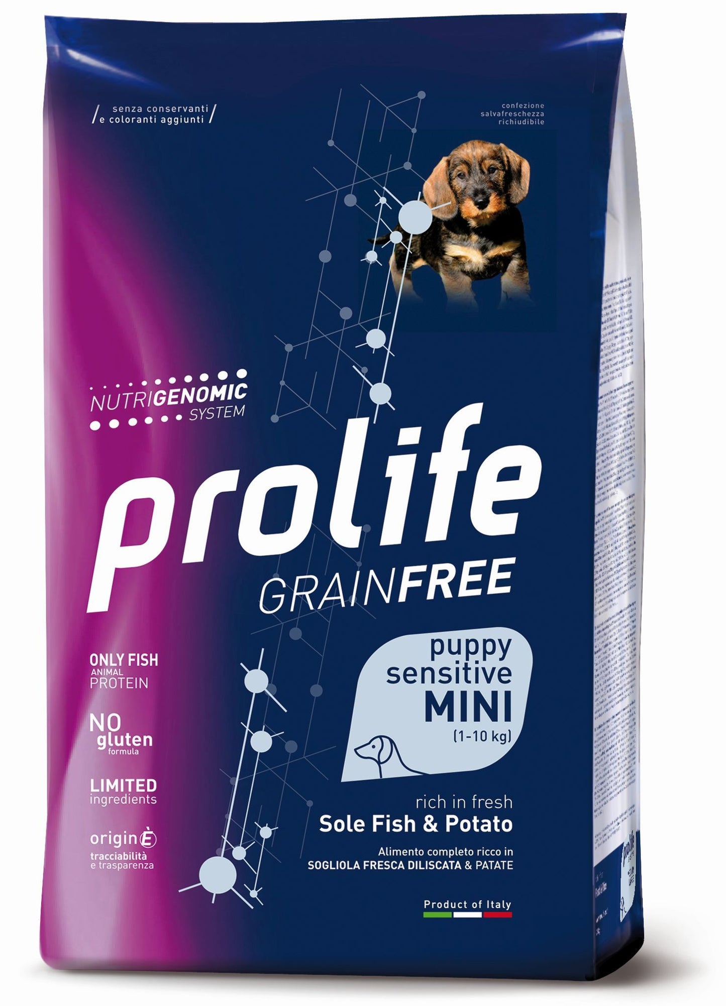 Prolife Grain Free Sensitive Puppy - Crocchette per cuccioli sensibili di taglia piccola - Sogliola fresca e patate - 600gr