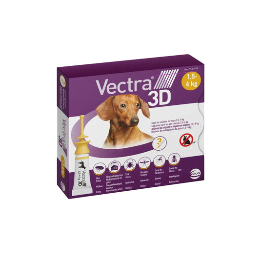 Vectra 3D Spot-On - Antiparassitario per cane da 1,5 a 4Kg - 3 pipette da 1,6ml