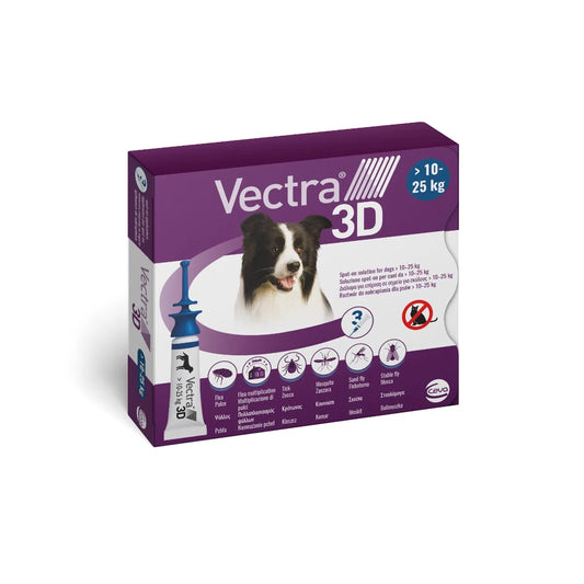 Vectra 3D Spot-On - Antiparassitario per cane da 10 a 25Kg - 3 pipette da 3,6ml