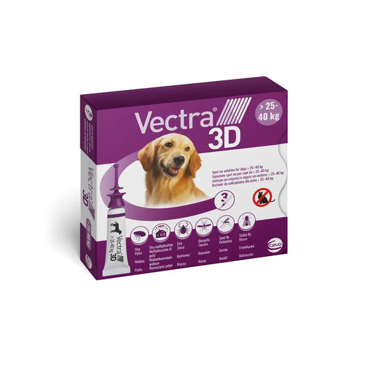 Vectra 3D Spot-On - Antiparassitario per cane da 25 a 40Kg - 3 pipette da 3,6ml