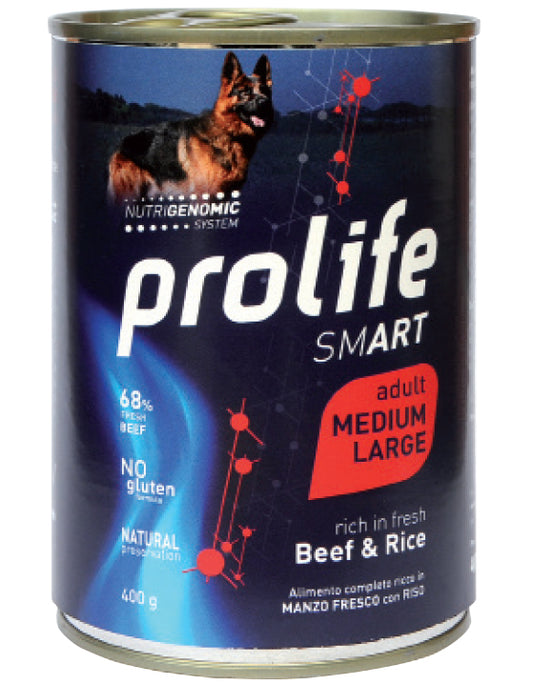 Prolife Smart Adult - Cibo umido per cani adulti di taglia media e grande - Manzo fresco e riso - 400gr