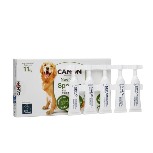 Camon - Fiale Spot-On per Cani oltre gli 11kg - Olio di Neem - 5 fiale da 3ml - Orme naturali
