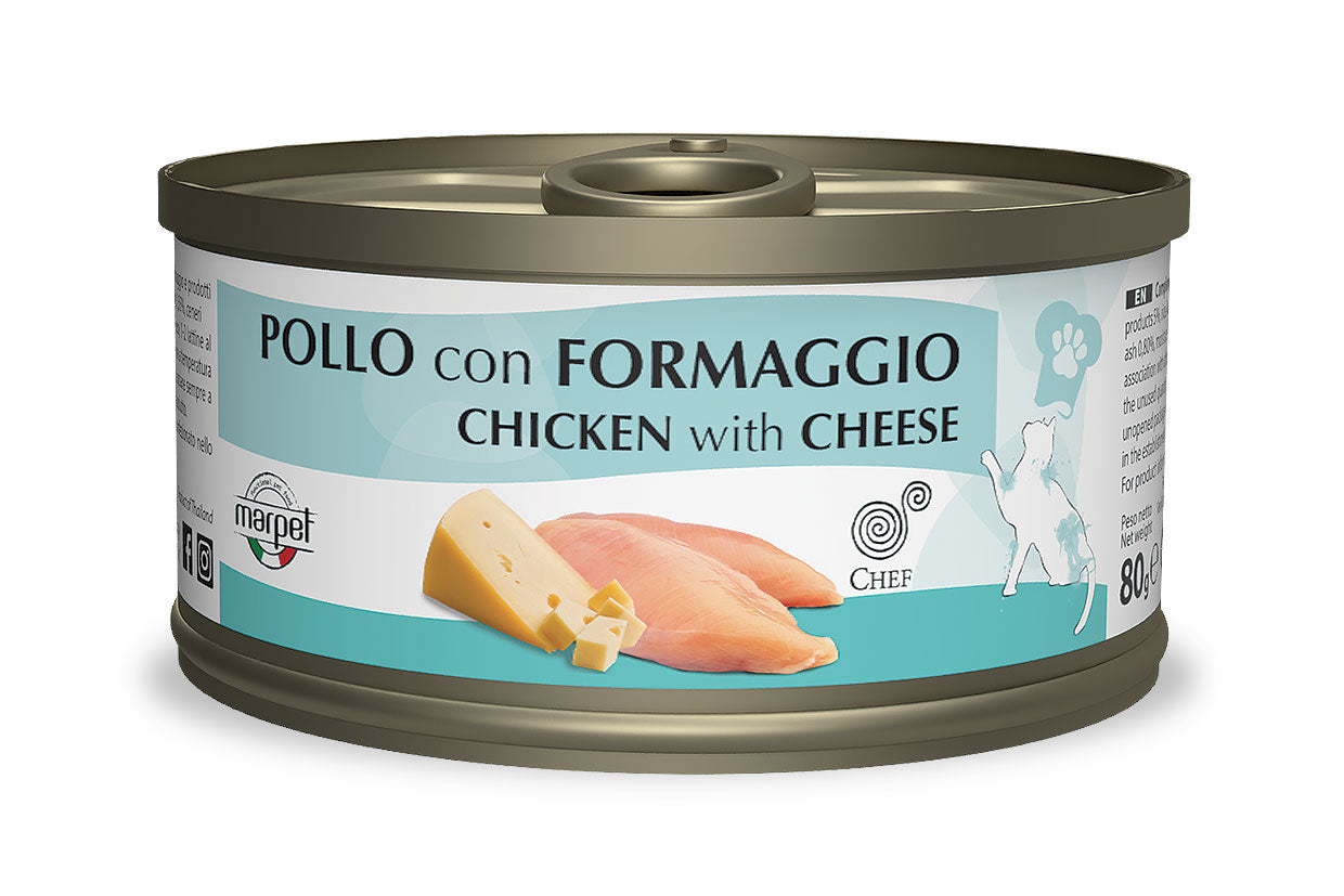 Marpet Chef - Cibo umido per gatti adulti - Pollo e formaggio 80g