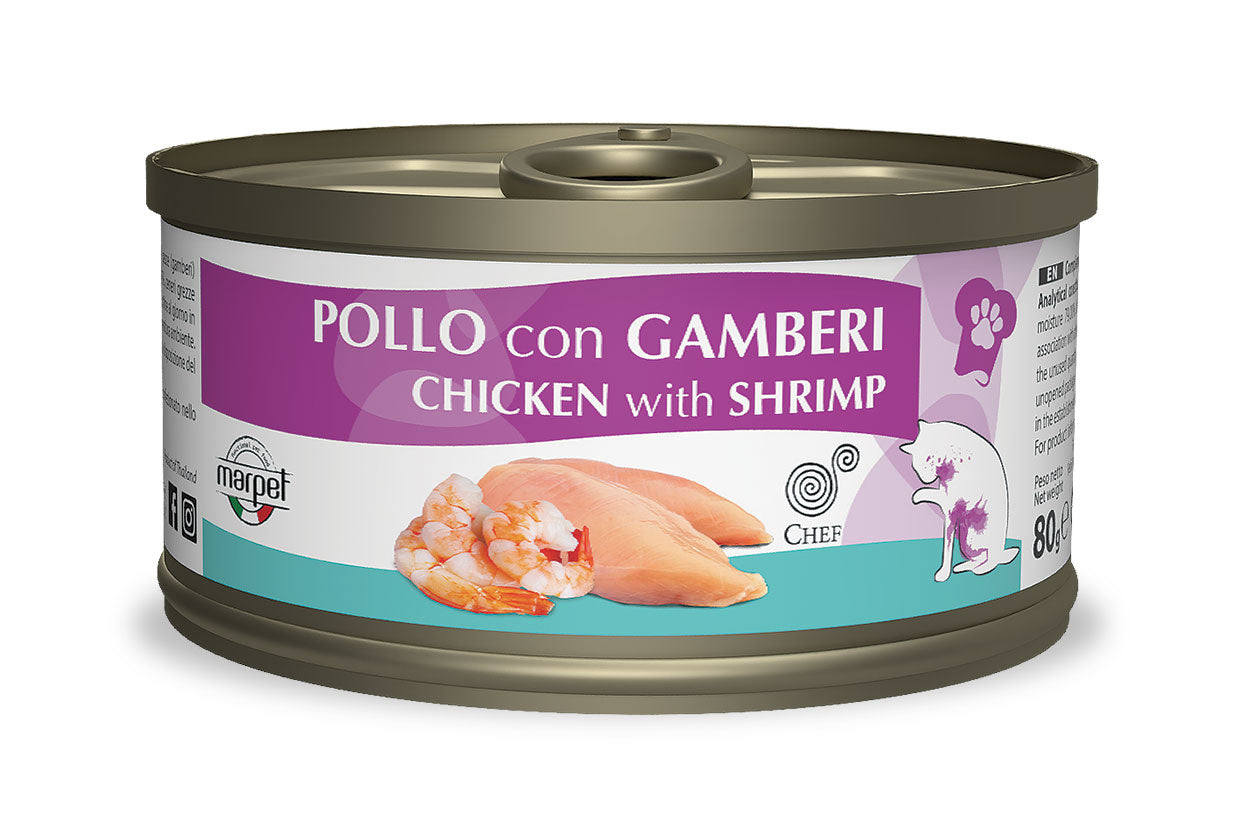 Marpet Chef - Cibo umido per gatti adulti - Pollo e gamberi 80g