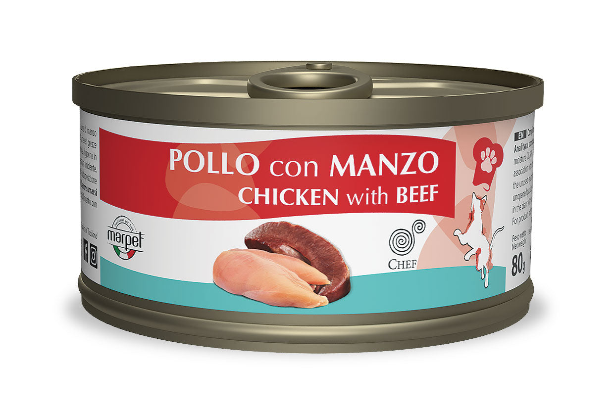 Marpet Chef - Cibo umido per gatti adulti - Pollo e manzo 80g