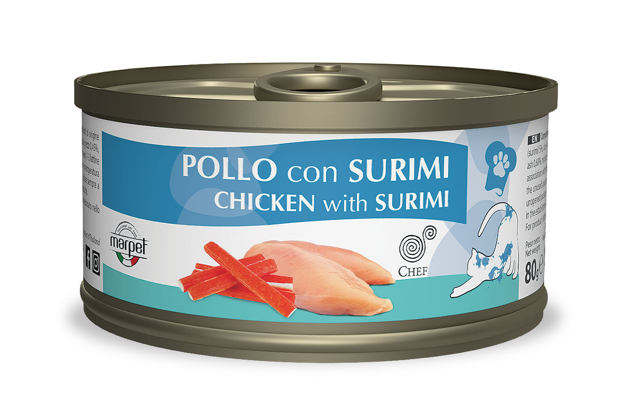 Marpet Chef - Cibo umido per gatti adulti - Pollo e surimi 80g