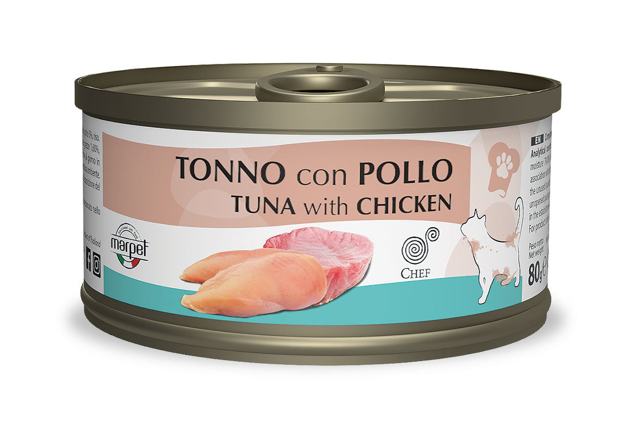 Marpet Chef - Cibo umido per gatti adulti - Tonno e pollo 80g