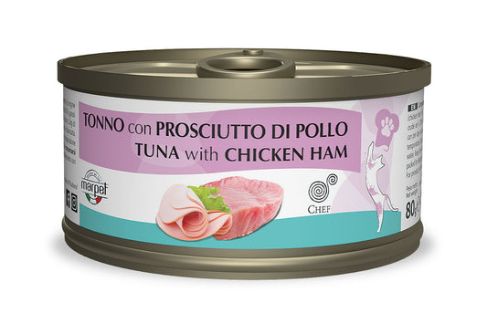 Marpet Chef - Cibo umido per gatti adulti - Tonno e prosciutto di pollo 80g