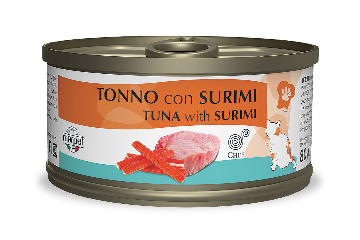 Marpet Chef - Cibo umido per gatti adulti - Tonno e surimi 80g