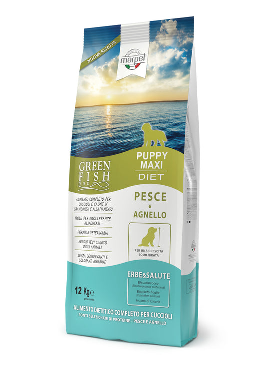 Marpet Green Fish - Crocchette per Cani Puppy di grossa taglia - Pesce e agnello 12kg