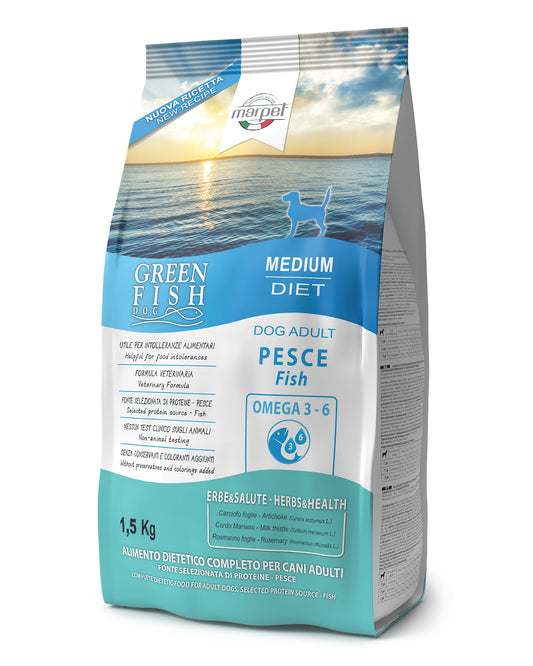 Marpet Green Fish - Crocchette per Cani adulti di media taglia - Pesce 1,5kg