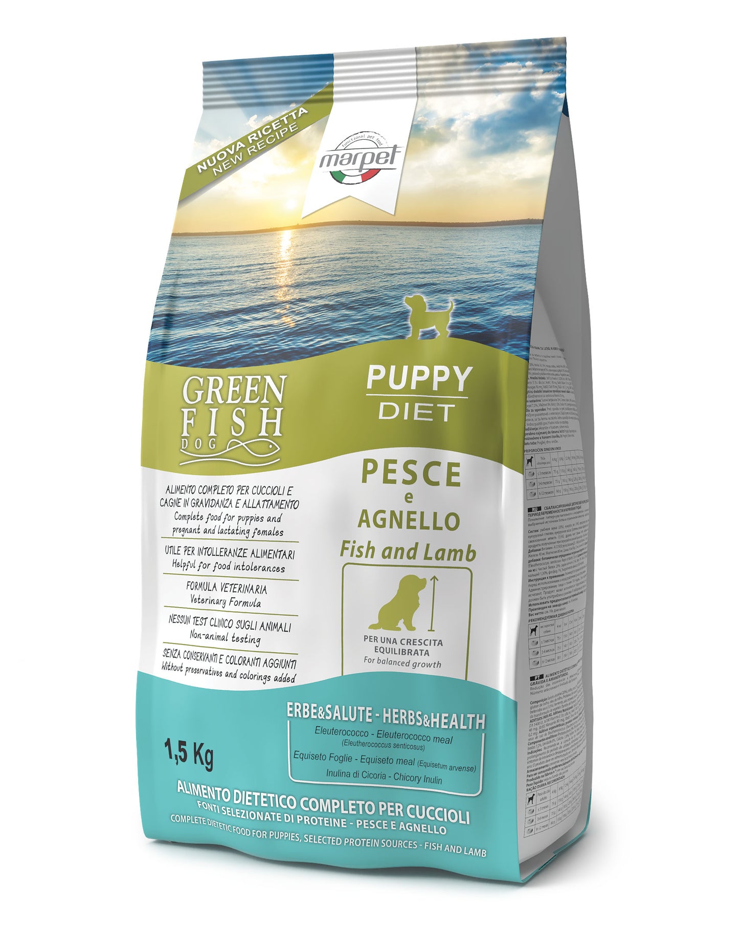 Marpet Green Fish - Crocchette per Cani Puppy - Pesce e agnello 1,5kg