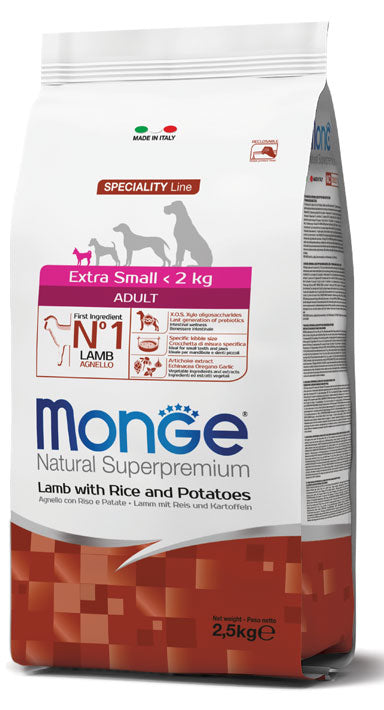 Monge Natural Superpremium - Crocchette per cani adulti di taglia piccola (<2kg) - Agnello con Riso e Patate - 800gr