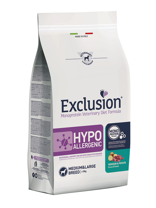 Exclusion Hypoallergenic - Cibo secco per cani adulti di taglia media e grande - Cervo e Patate - 2kg