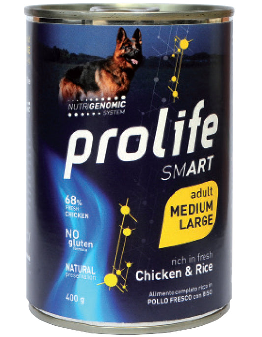 Prolife Smart Adult - Cibo umido per cani adulti di taglia media e grande - Pollo fresco e riso - 400gr