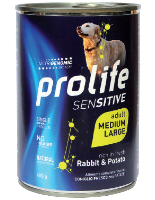 Prolife Sensitive Adult - Cibo umido per cani adulti sensibili di taglia media e grande - Coniglio fresco e patate - 400gr