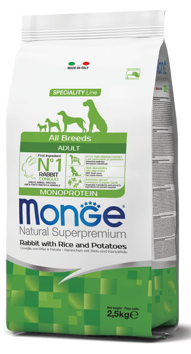 Monge Natural Superpremium - Crocchette per cani adulti di tutte le taglie - Coniglio con Riso e Patate - 12kg