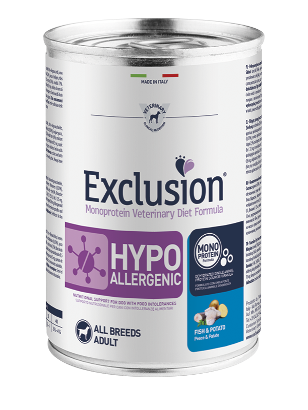 Exclusion Hypoallergenic - Cibo umido per cani adulti di tutte le taglie - Pesce e Patate - 400gr