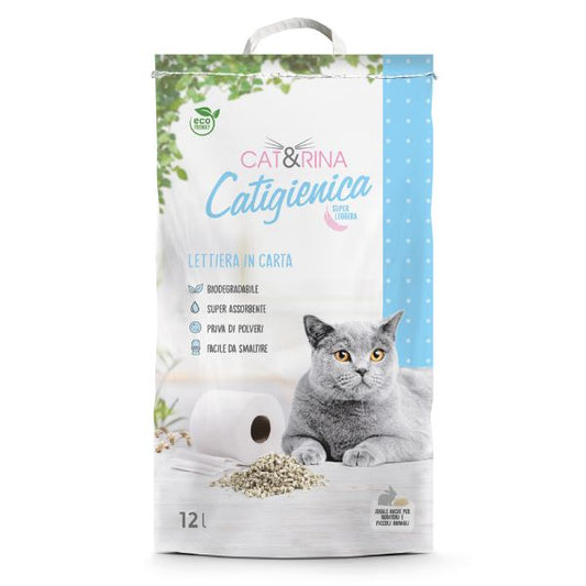 Cat&Rina catigienica - Lettiera per gatti 100% cellulosa - Biodegradabile ed Assorbente - 12 LT