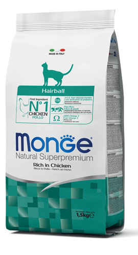 Monge Natural Superpremium - Crocchette per gatti adulti - HAIRBALL - Pollo - 400gr